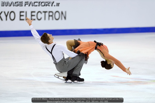2013-03-01 Milano - World Junior Figure Skating Championships 2104 Estelle Elizabeth-Romain Le Gac FRA